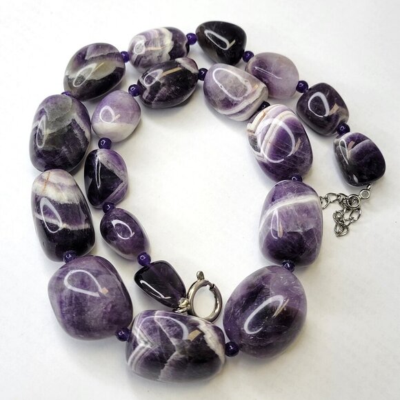 Chunky Amethyst Purple Necklace Fashion Gemstone Necklace - Picture 1 of 11